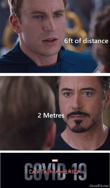6ft of distance 2 metres Covid-19 Captain America meme