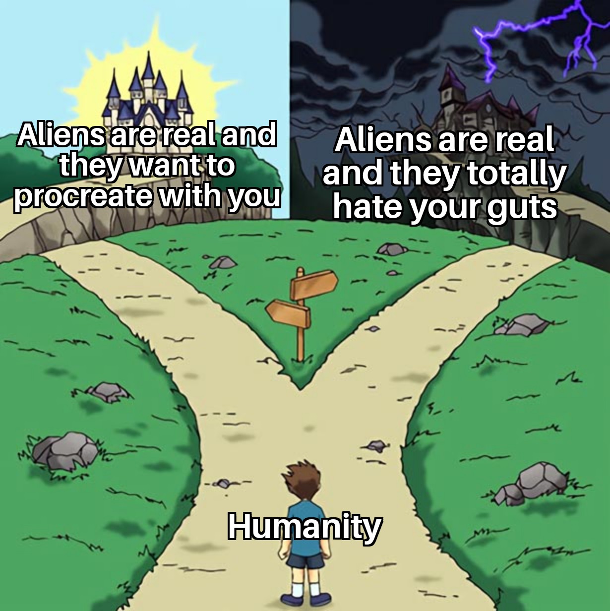 Aliens are real and they want to procreate with you Humanity meme