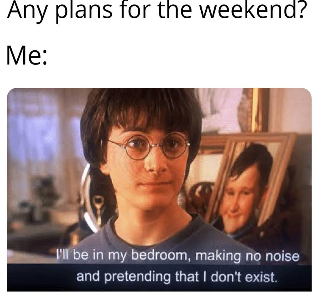 Any plans for the weekend? Me meme