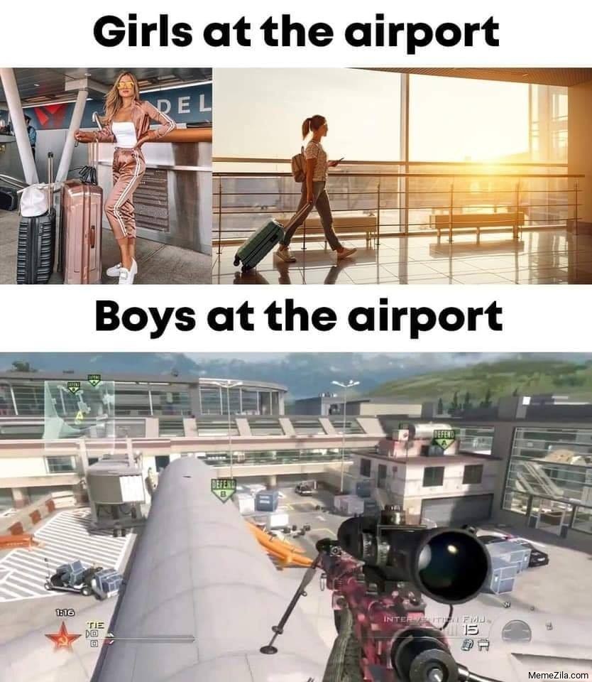 Girls at the airport vs Boys at the airport meme