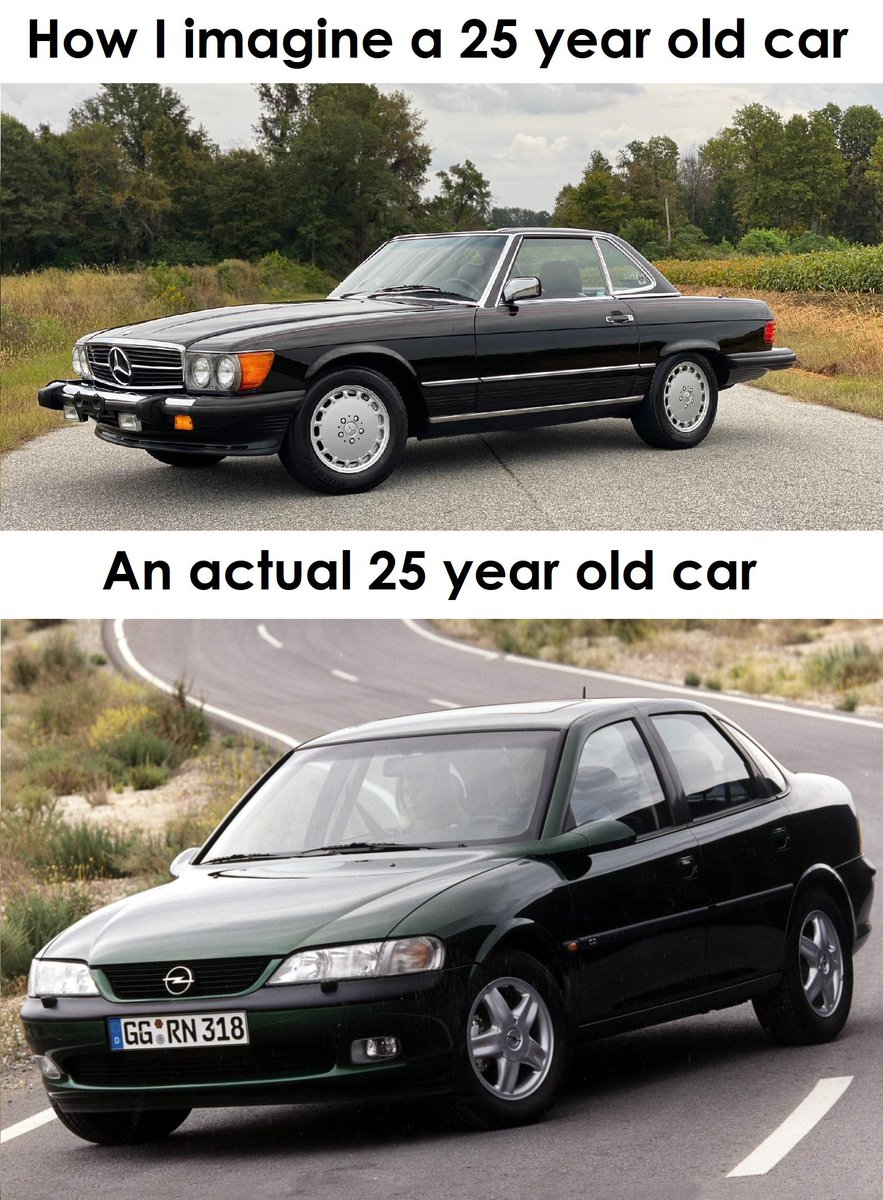How I imagine a 25 year old car vs An actual 25 year old car meme