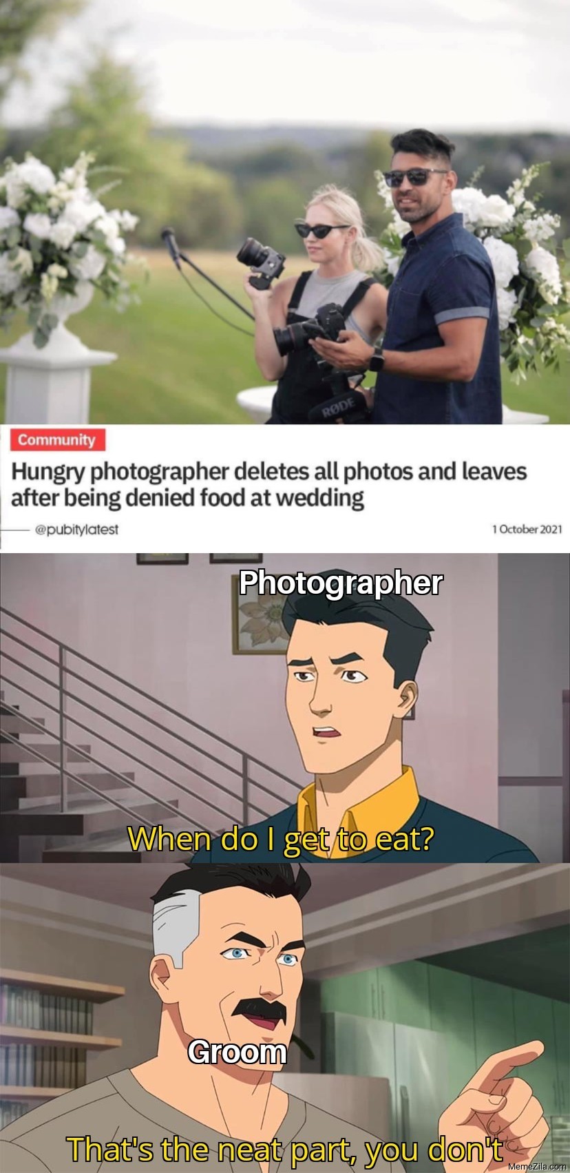 Hungry photographer deletes all photos and leaves after being denied food at wedding meme