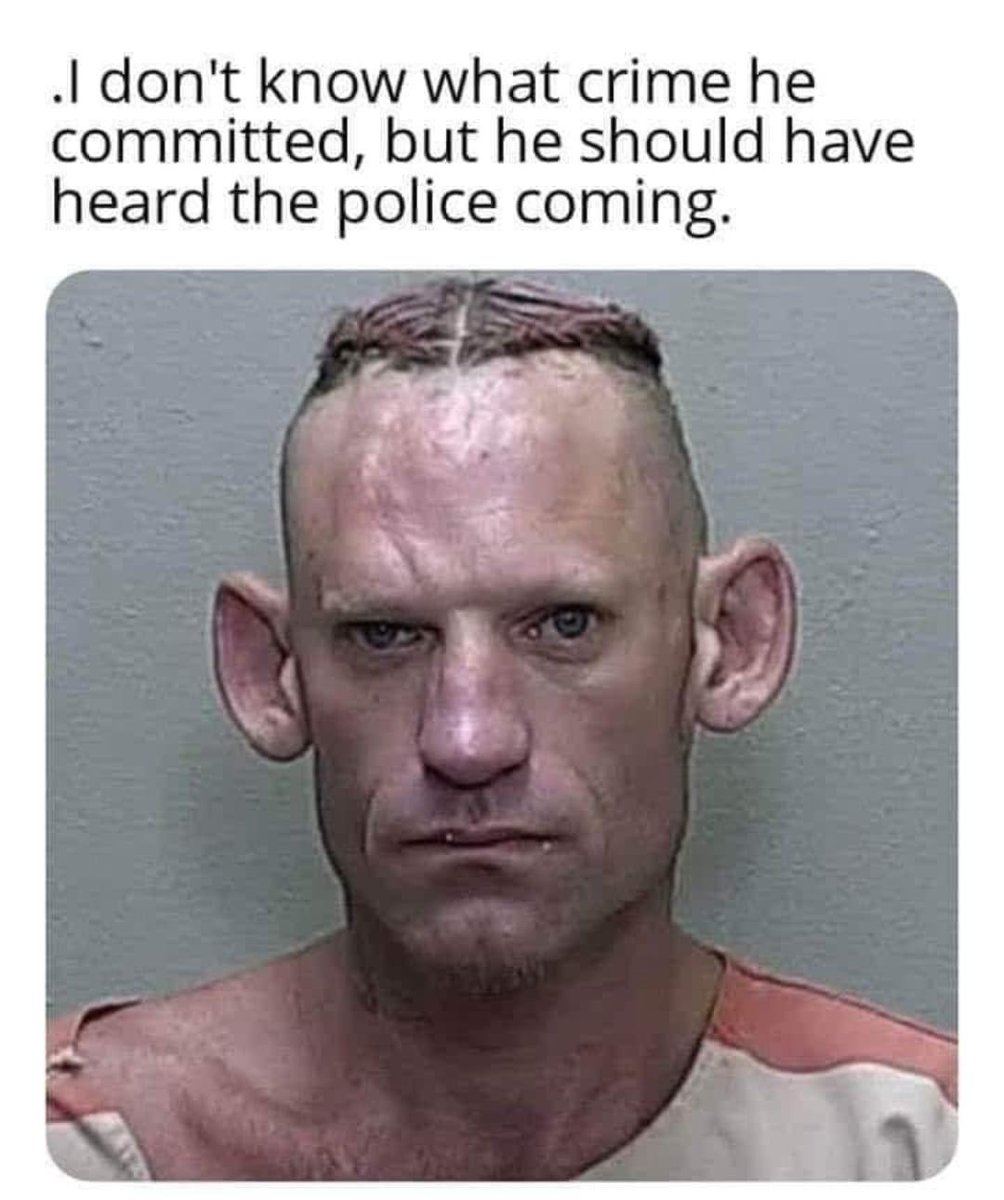 I don't know what crime he commited, but he should have heard the police coming meme