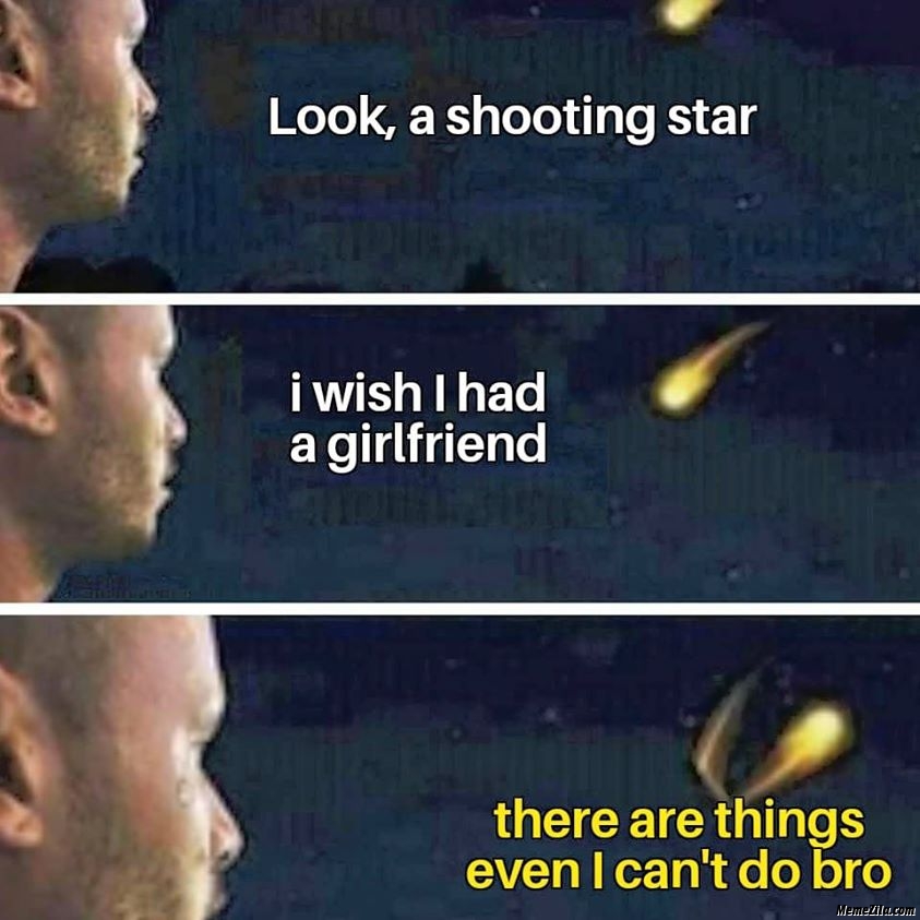 Look a shooting star I wish I had a girlfriend there are things even I cant do meme