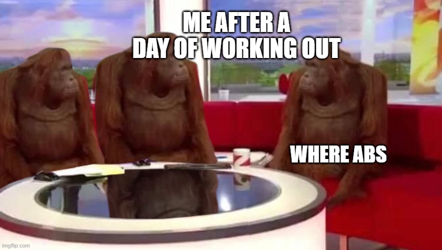 Me after a day of working out Where abs meme