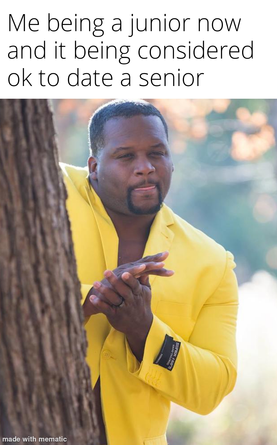 Me being a junior now and it being considered ok to date a senior meme