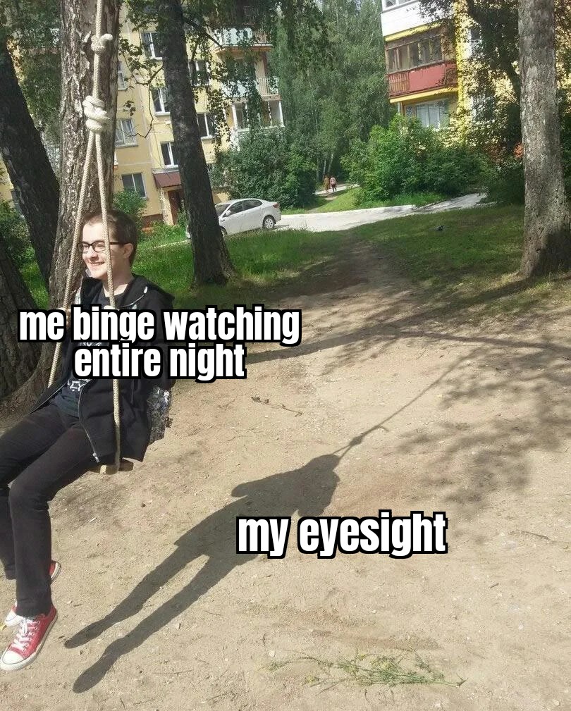 Me binge watching entire night My eyesight meme