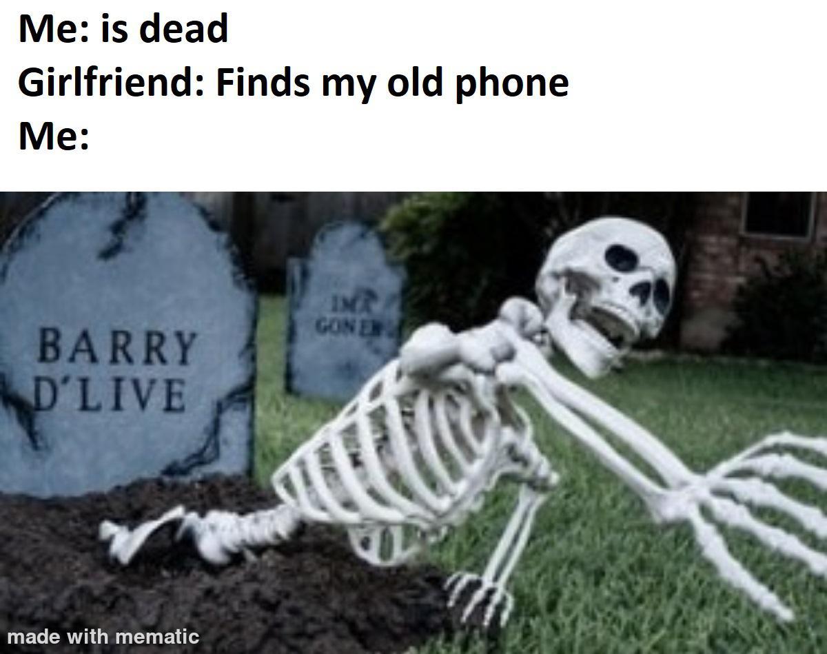 Me: is dead Girlfriend: Finds my old phone Me: meme