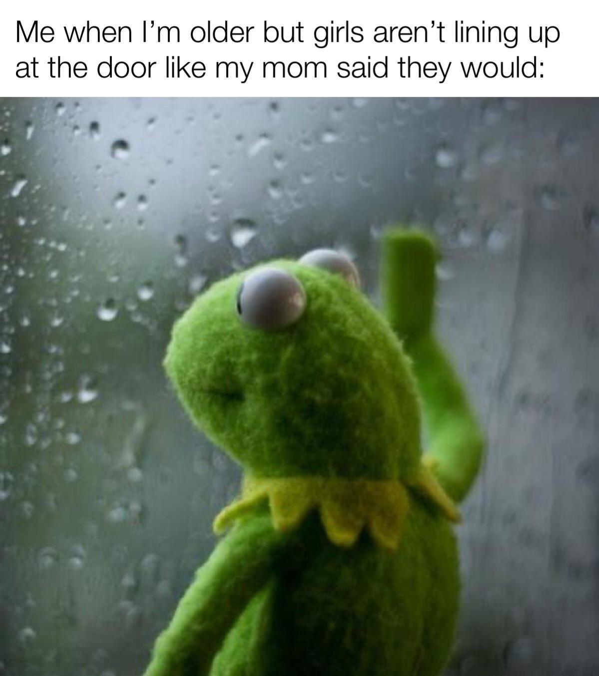 Me when I am older but girls aren't lining a at the door like my mom said they would meme