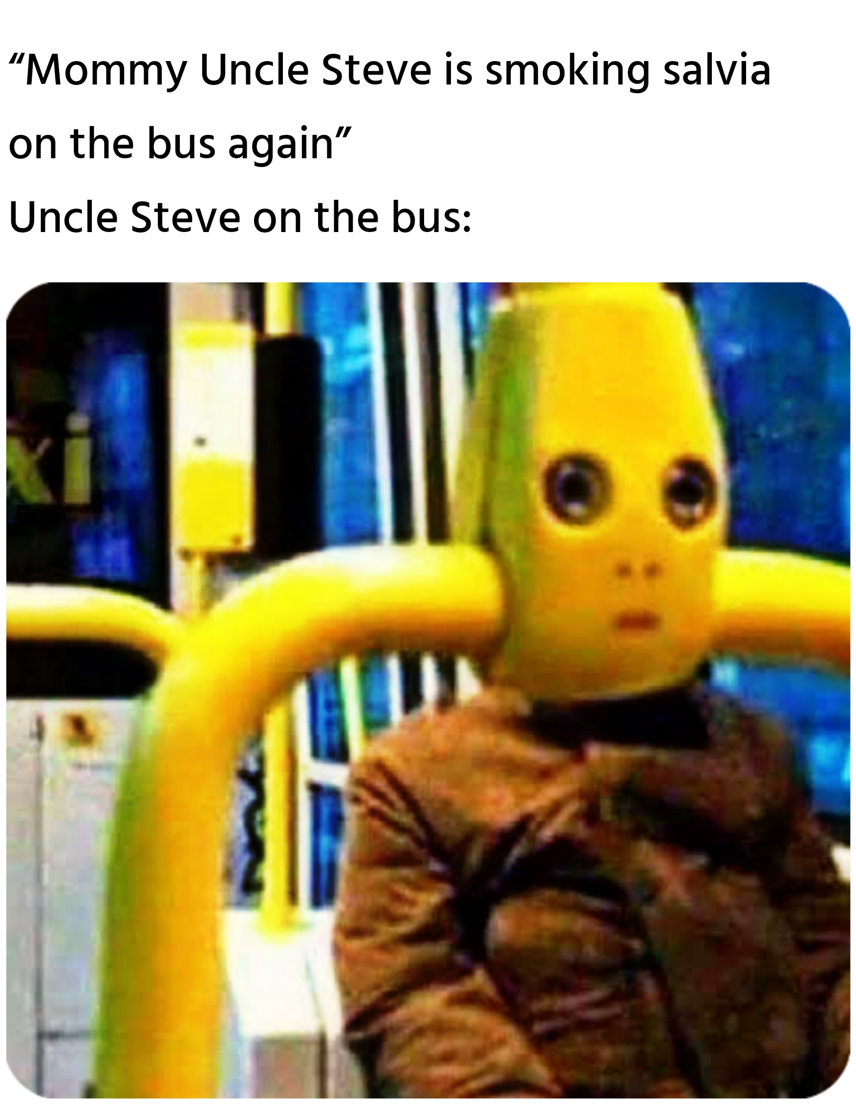 &ldquo;Mommy Uncle Steve is smoking salvia on the bus again&rdquo; Uncle Steve on the bus: meme