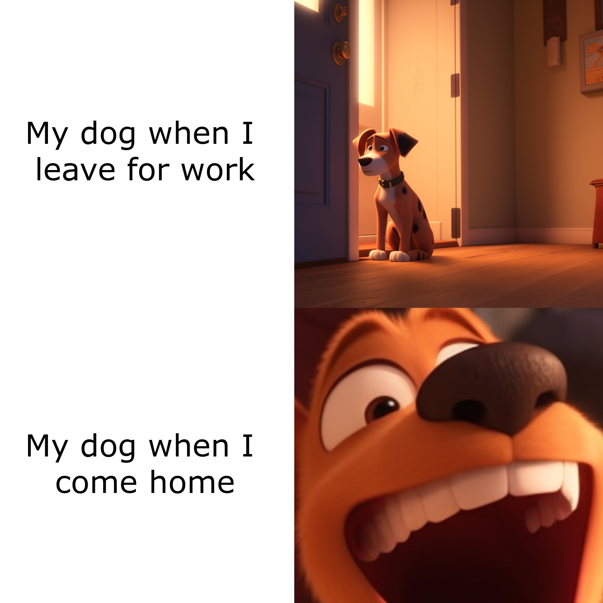 My dog whenI leave for work My dog when I come home meme