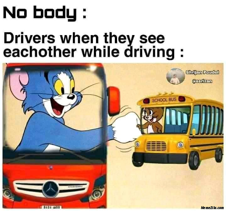 Nobody but Drivers when they see each other while driving meme
