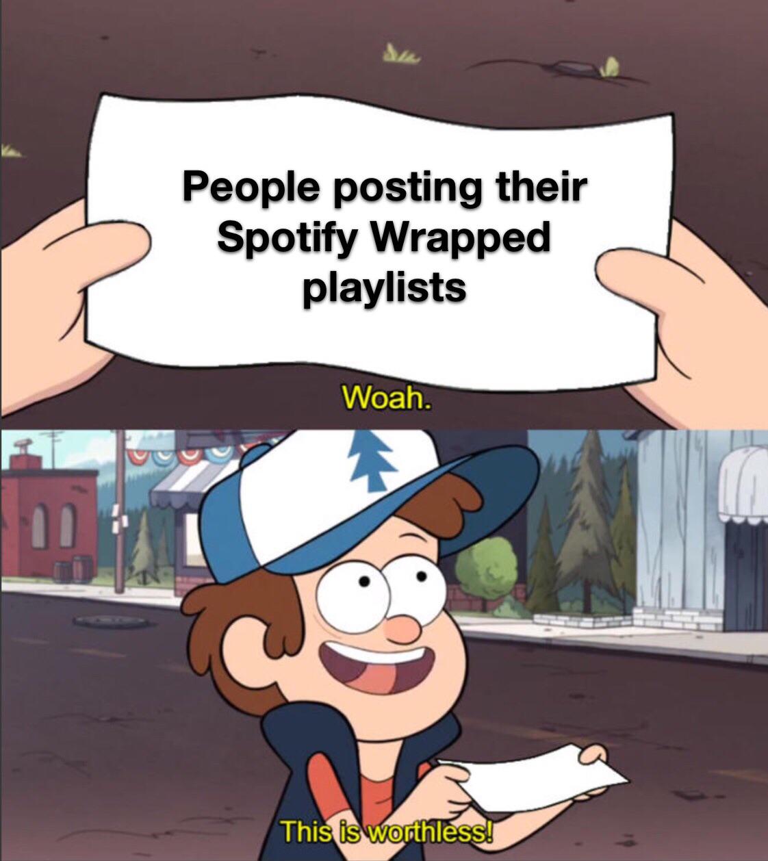 People posting their Spotify Wrapped playlists Woah This is worthless meme