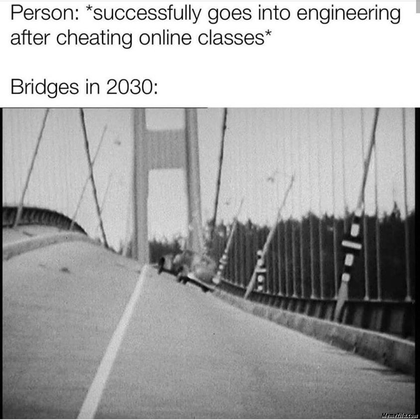Person successfully goes into engineering after cheating online classes Meanwhile bridges in 2030 meme