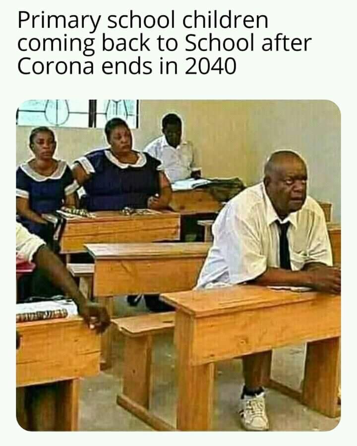 Primary school children coming back to school after Corona ends in 2040 meme