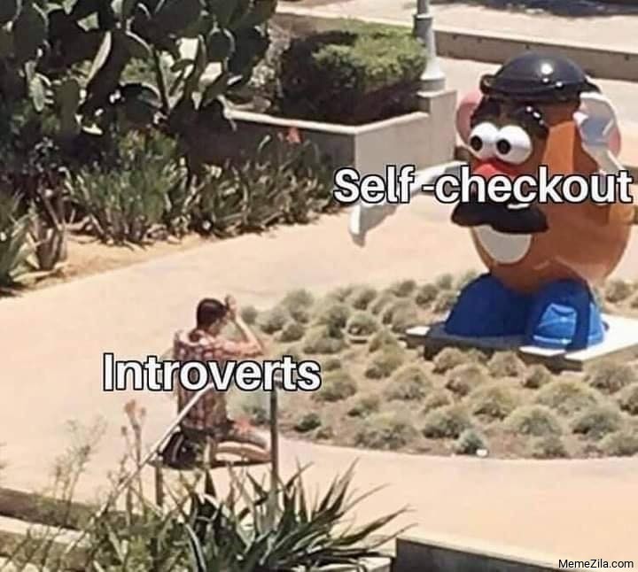 Self checkout vs introverts meme