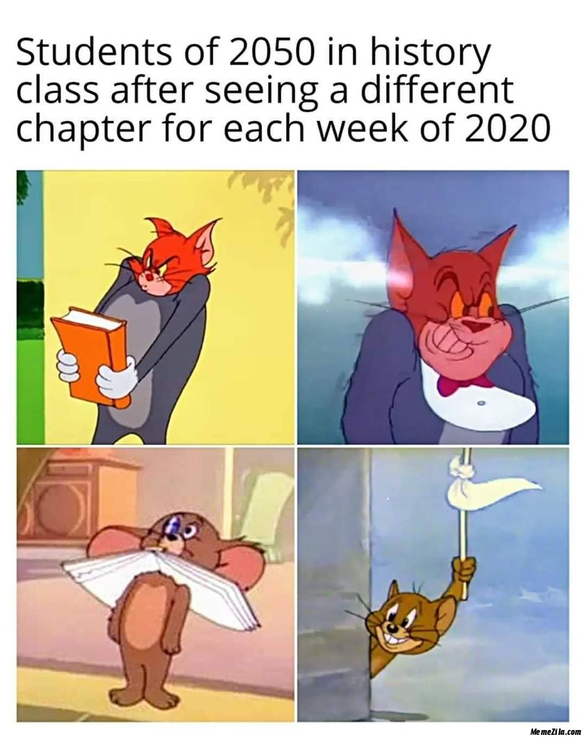 Students of history class in 2050 after seeing a different chapter of each week of 2020 meme