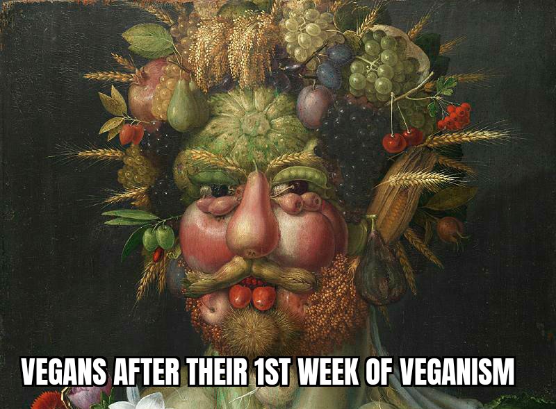 Vegans after their 1st week of veganism meme