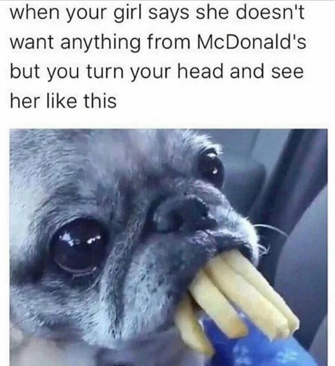 When your girl says she doesn't want anything from McDonald's meme