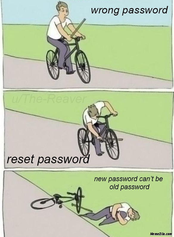 Wrong password Reset password New password cant be old password meme