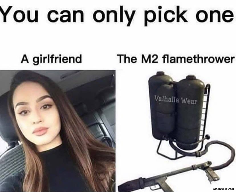 You can only pick one The girlfriend or The M2 flamethrower meme