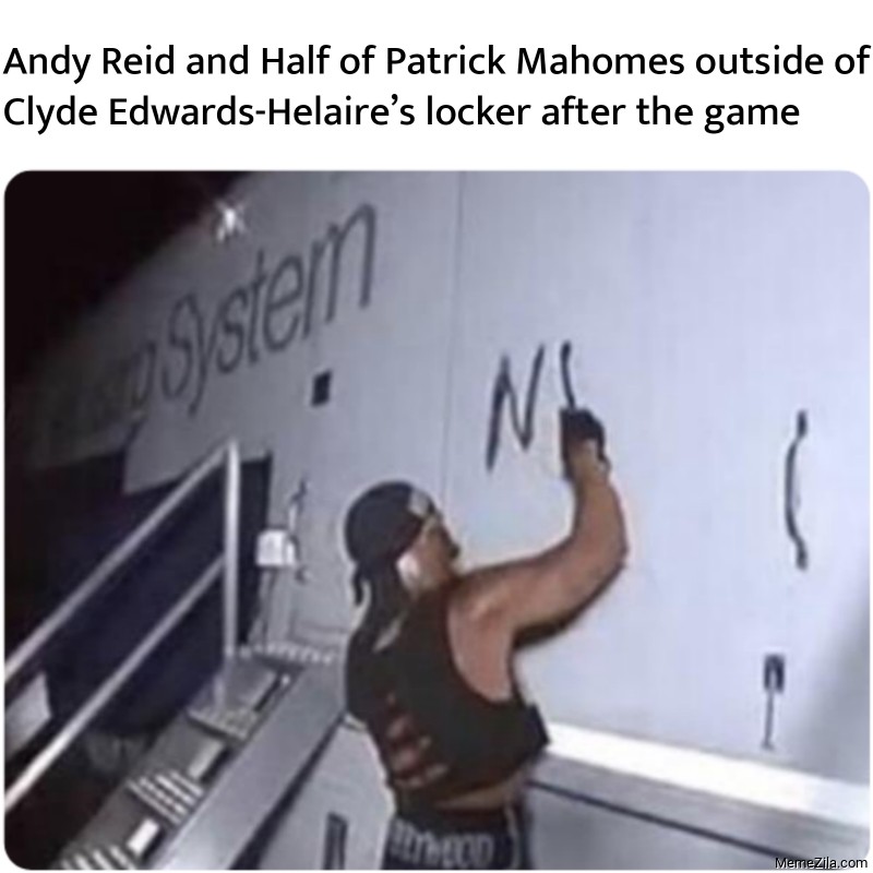 Andy Reid and Half of Patrick Mahomes outside of Clyde Edwards-Helaire’s locker after the game meme