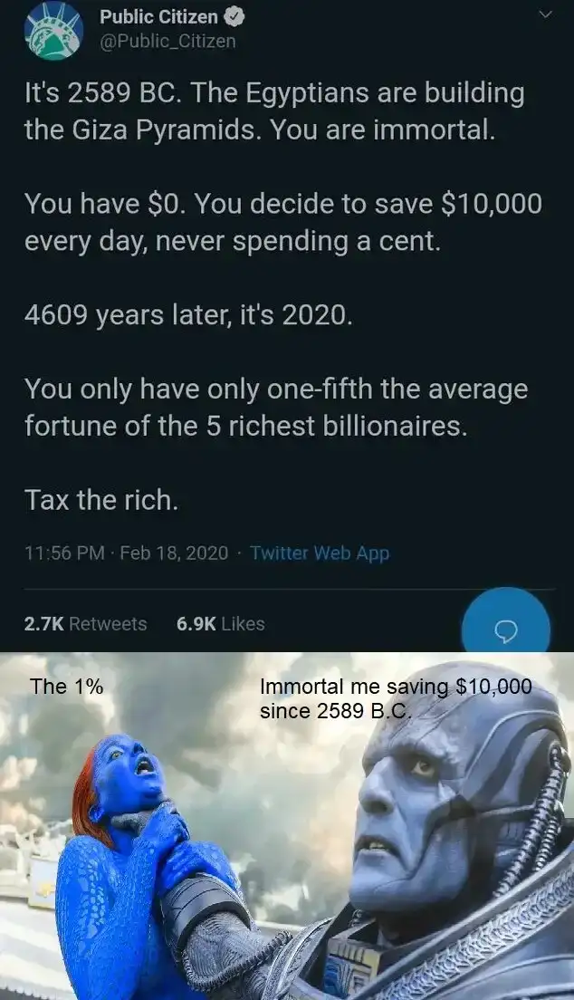Immortal me saving $10000 since 2589 B.C. meme